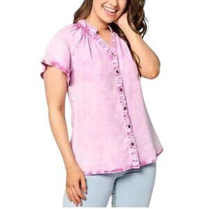 AnyBody Top Size Medium Tencel Acid Wash Flutter Sleeve Wild Orchid Purple NEW